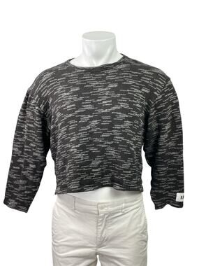 KROST Granite Mens Black Crew Neck Long Sleeve Cropped Sweater Tee Top Size M